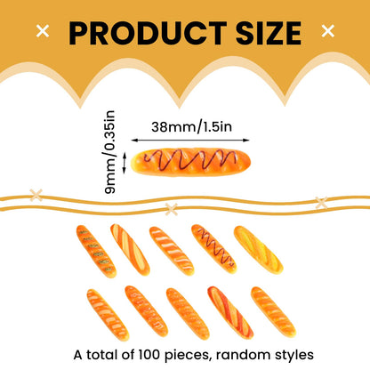 100Pcs Mini Fake Bread, Miniature Resin Food, Fake French Bread, Artificial Food Model for Mini House Kitchen Fairy Garden Cake Party Decor Display Props (Random Styles)