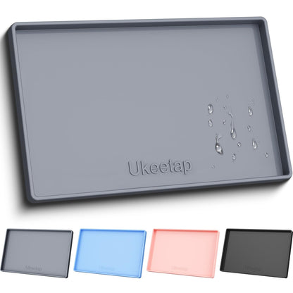 ukeetap Extra Thick Silicone Mat Waterproof with Raised Edge 34" x 22", Under Sink Mat for Kitchen & Bathroom, Kitchen Cabinet Liner, Multi-Purpose for Storage & Protection, Gray