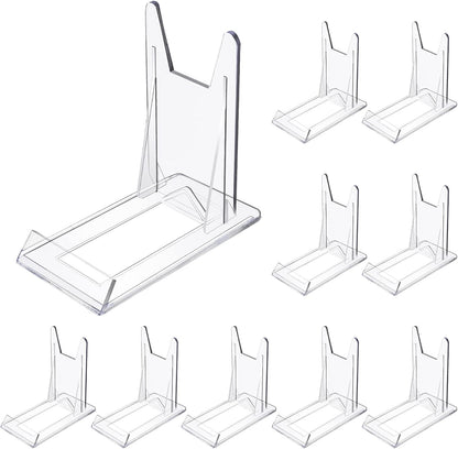 WANDIC Acrylic Plate Stands, 10 Pcs Mini Clear Plastic Display Holders Adjustable Easels for Flat Plates, Photos, Place