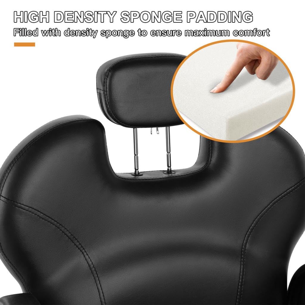 Artist hand Barber Chair for Salon, Reclining Barber Chair Heavy Duty Adjustable Height & Headrest, Barber Shop Chairs Wide Seat Comfort and Sturdy, Beauty Salon Chair for Hair Stylist for Home Black