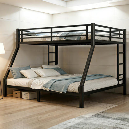 Bellemave Queen Over King Bunk Bed with 2-Side Ladders & Guardrail, Heavy Duty Metal Bunk Bed Frame with Under-Bed Storage, Queen Over King Bunk Beds for Adults, Teens, Kids, Black