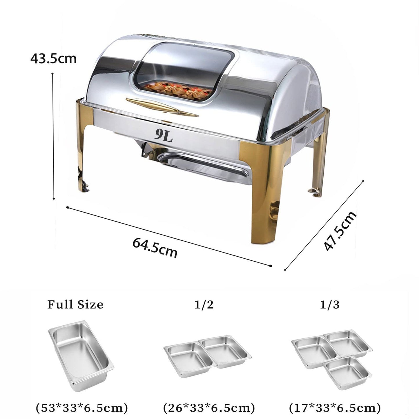 QUGURLID Electric Chafing Dish Buffet Warmers with Rolling Top - Food Warmers Buffet Server with Glass Lids, Catering Chafer Warmers for Parties and Family (Full Pan 9L)