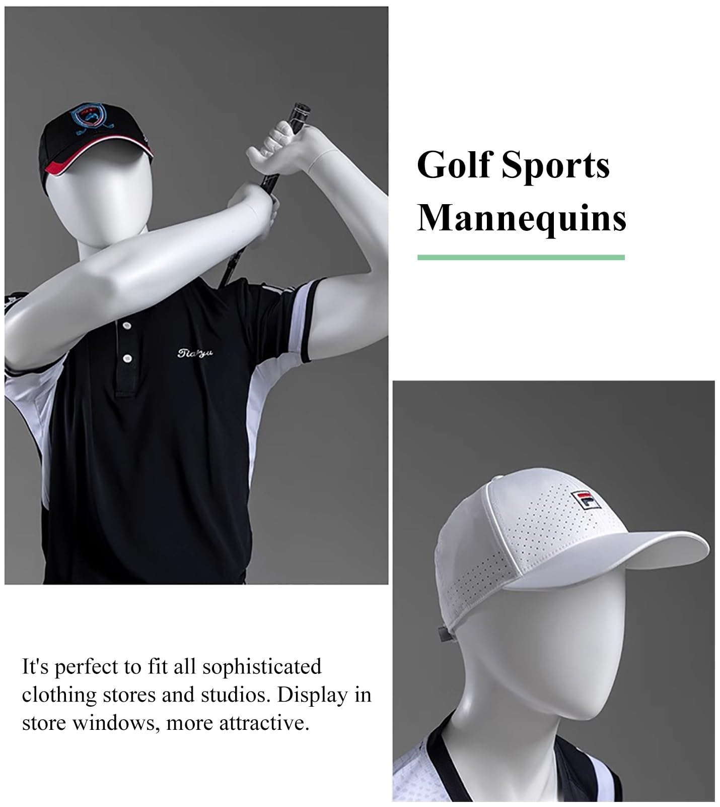 Realistic Golf Sports Mannequin Full Body Display, Detachable Male/Female Dress Form with Sturdy Metal Base for Retail Showcases and Apparel Display(Male One Size)
