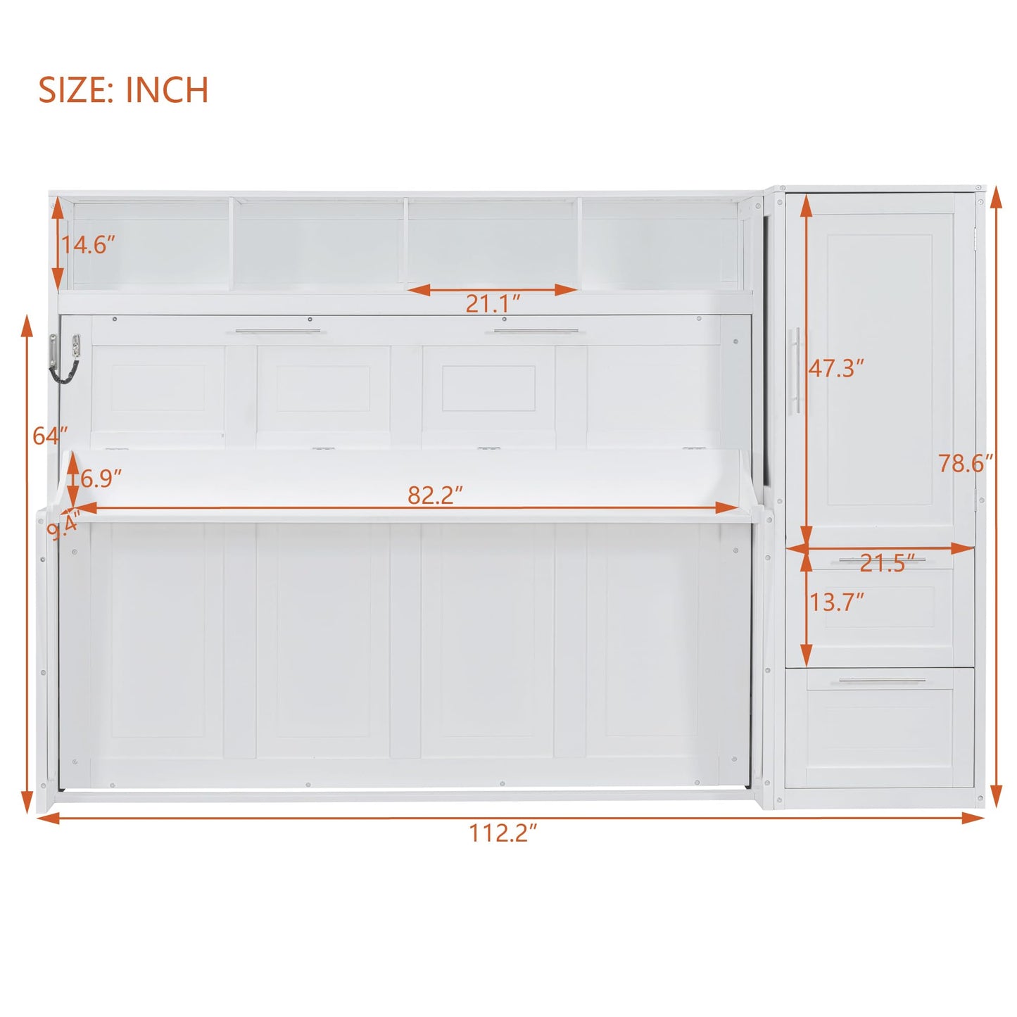 Merax Queen Size Murphy Bed, Modern Wall Bed with Storage Cabinets & Drawers, Space-Saving Foldable for Bedroom Guest Room Home Office Small Apartment, White