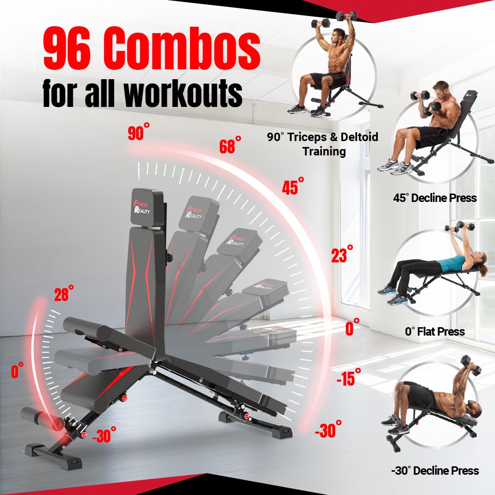 Fitness Reality Adjustable Weight Bench, Press for Incline Decline Workouts & Strength Training - Foldable for Home Gym - 800 Pound Capacity