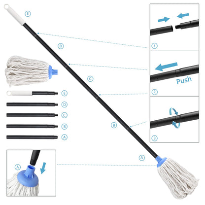 Indoor Mop for Floor Cleaning - Cotton Mops for Floor Cleaning, Regular Mop for Floors, 49-inch Simple Mops for Cleaning Living Rooms, Bathrooms, and Kitchens. (White&Blue)