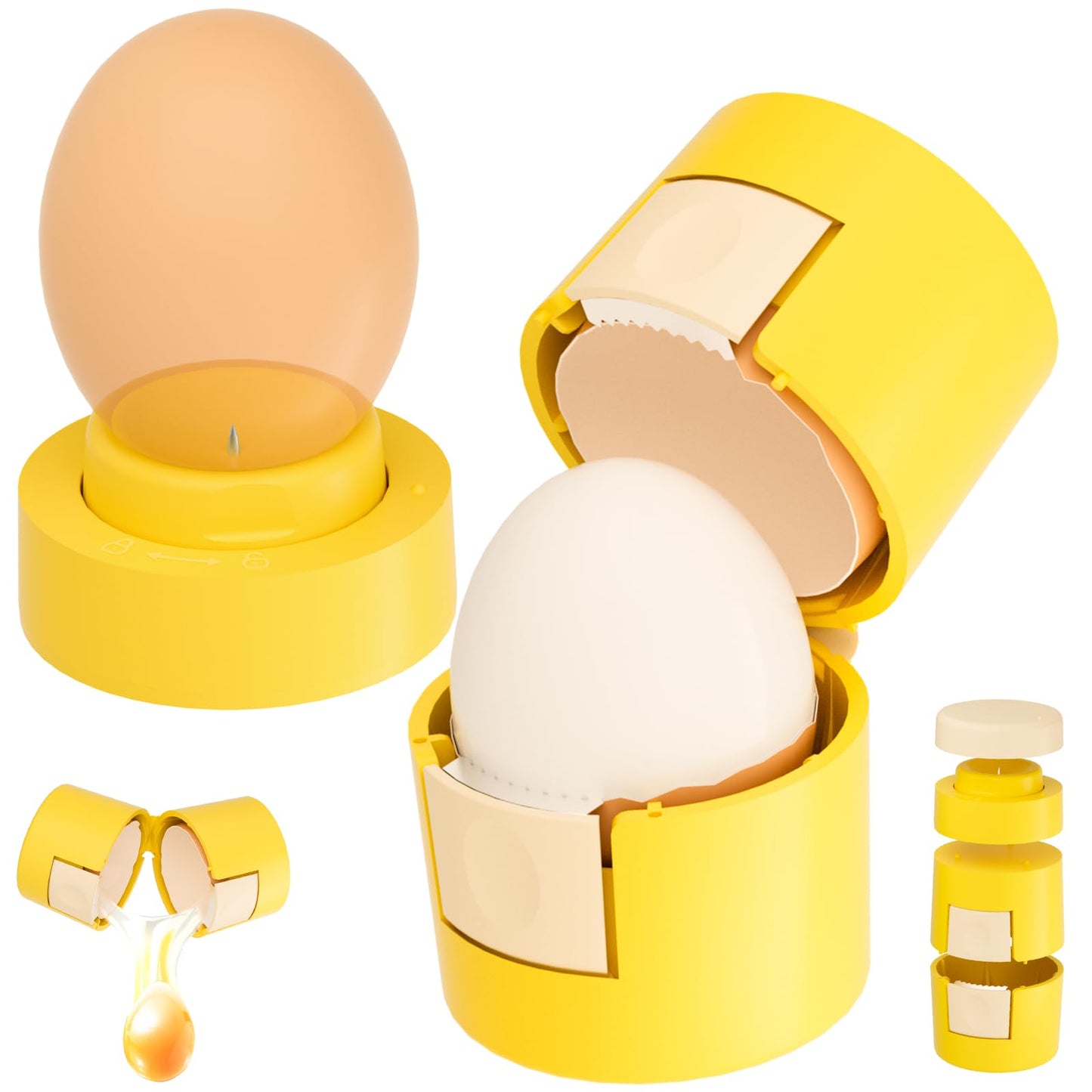 Upgraded 2 in 1 Egg Shell Opener, Hard Boiled Egg Peeler with Piercer, Cute Egg Cracker for Raw Eggs, Egg Separator for Home Kitchen Gadgets Tool (Beige+Yellow)