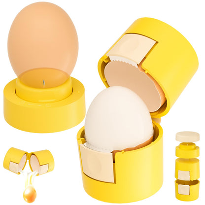 Upgraded 2 in 1 Egg Shell Opener, Hard Boiled Egg Peeler with Piercer, Cute Egg Cracker for Raw Eggs, Egg Separator for Home Kitchen Gadgets Tool (Beige+Yellow)