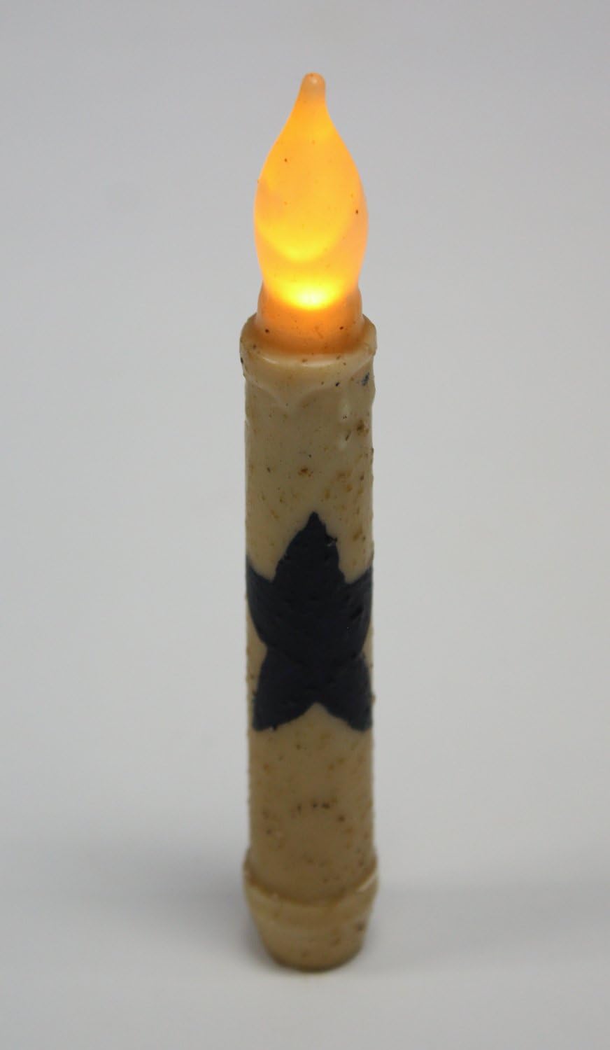 Set of 2 Primitive LED Taper Candles with Black Star, Battery Operated, Wax-Dipped