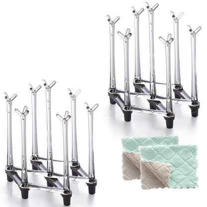 Marbrasse Retractable Cup Drying Rack, Drinking Glass and Sports Bottle Drainer Stand, Plastic Bag Dryer with Non-Slip Bottom for Kitchen Countertop, 2p