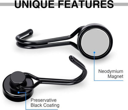 E BAVITE Magnetic Hooks - Heavy Duty 30lbs+ Strong Magnet Set for Home & Kitchen | 6pcs Black