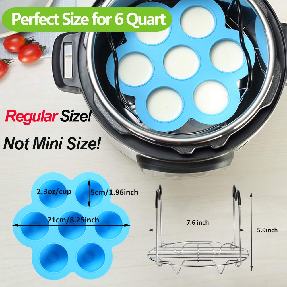 Silicone Egg Bites Molds for Instant Pot Accessories 6 Qt 8 Qt, Including Steamer Rack Trivet with Heat Resistant Handles, 5-Piece Measuring Spoons as Bonus, Sous Vide Egg Poacher