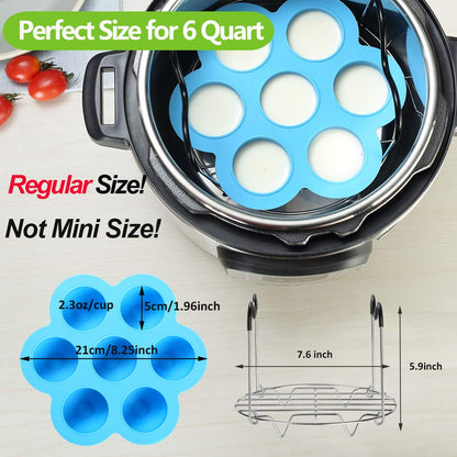 Silicone Egg Bites Molds for Instant Pot Accessories 6 Qt 8 Qt, Including Steamer Rack Trivet with Heat Resistant Handles, 5-Piece Measuring Spoons as Bonus, Sous Vide Egg Poacher