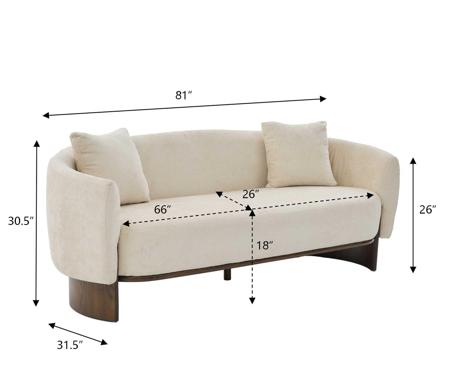 Christopher Knight Home 81 inch Curved Boucle Sofa with Wooden Base Indoor Couch Upholstered Modern Living Room Sofa Comfortable Wood Frame Seating for Home Lounge, Beige