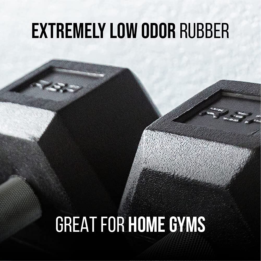 REP Fitness Rubber Hex Dumbbells, Include Black Rack, 5–50 lb Weight Pairs, Heavy-Duty Sets, Textured Handles, Bundled Package for Men & Women, Home Gym Strength Training, Lifting and Muscle Growth