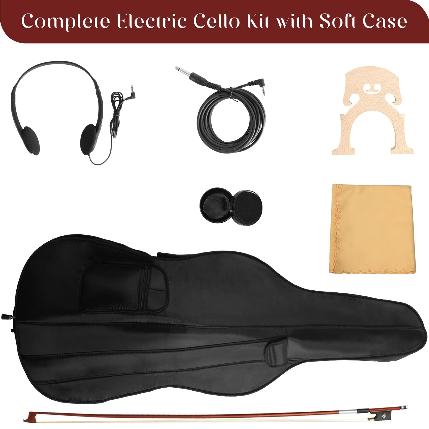 Ceciliec Electric Cello, 4/4 Full Size Silent Cello with Headphone Jack & Carry Bag, Professional Cello for Beginners/Adults