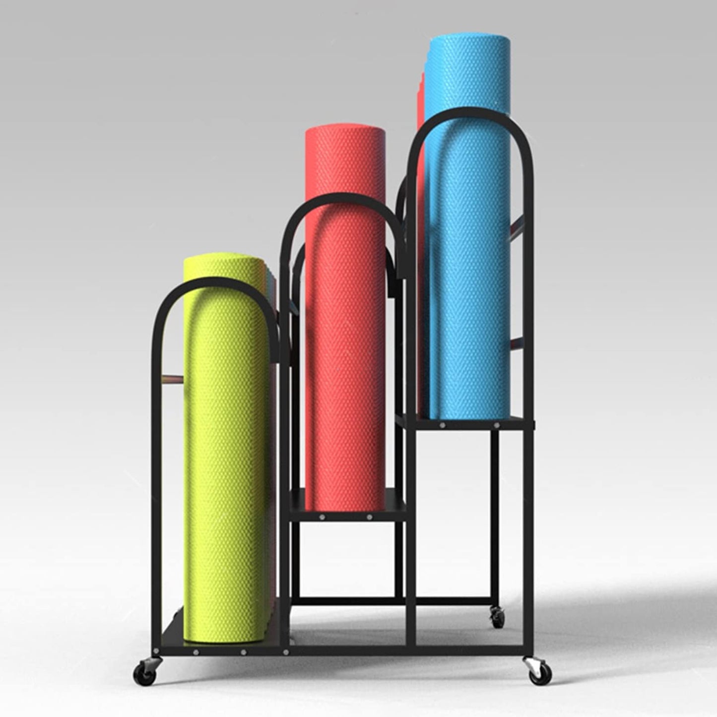 TREEYX Large Metal Yoga Mat Rack, Rolling Commercial Exercise Pads Organizer Holder, Equipment Storage Stand (White)
