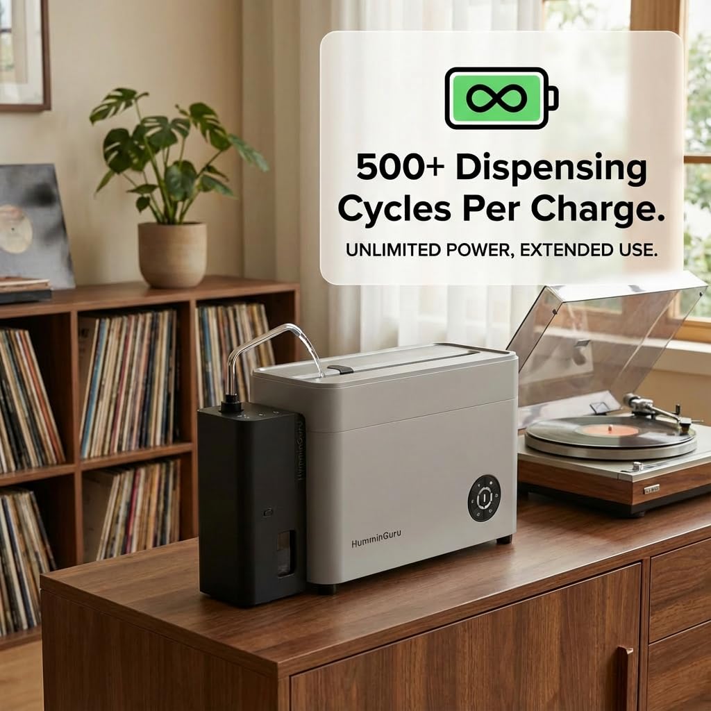 HumminGuru Automatic Water Dispenser for HG01 & NOVA Ultrasonic Vinyl Record Cleaner Machine with Built-in Water Filtration, 500+ Record Cleaning Cycles per Charge (Water Dispenser + 650ml Water Tank)