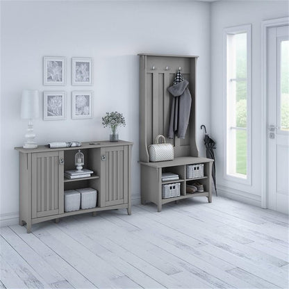Bush Home Salinas Entryway Storage Set with Hall Tree, Shoe Bench and Accent Cabinet in Cape Cod Gray