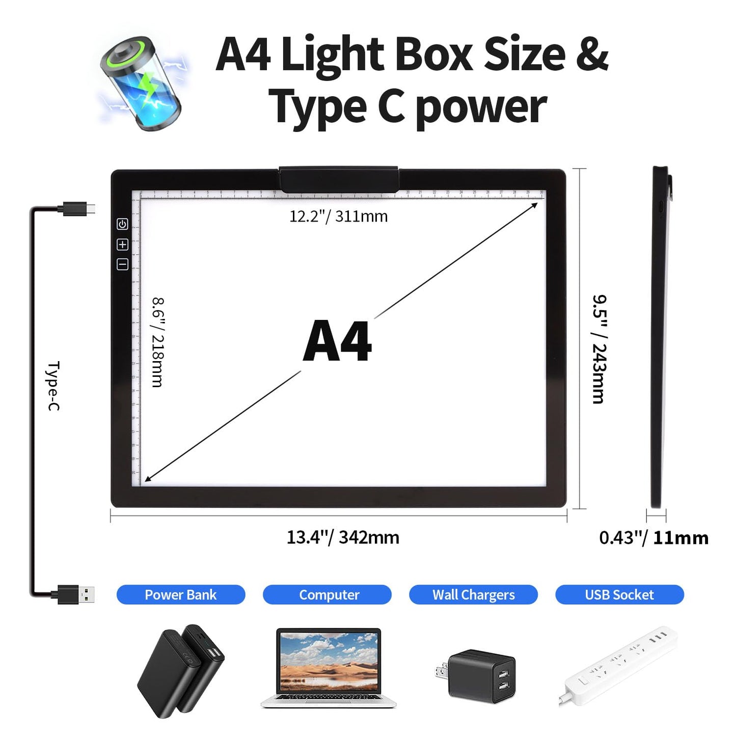 Zocelight Rechargeable A4 Light pad with Stand & Clip for Diamond Painting,Light Box with 6 Levels of Brightness,Diamond Art Kits for Adults,Wireless Light Table for Diamond Art,tracing,Weeding Vinyl