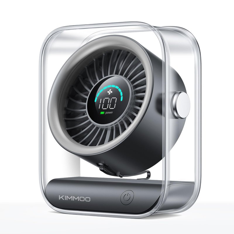KIMMOO Rechargeable USB Desk Fan, Quiet Table Fan with Turbo Airflow, 100 Speeds, Digital Display, 90° Rotating, Small Battery Desktop Fans for Bedroom Home Office Travel, Black