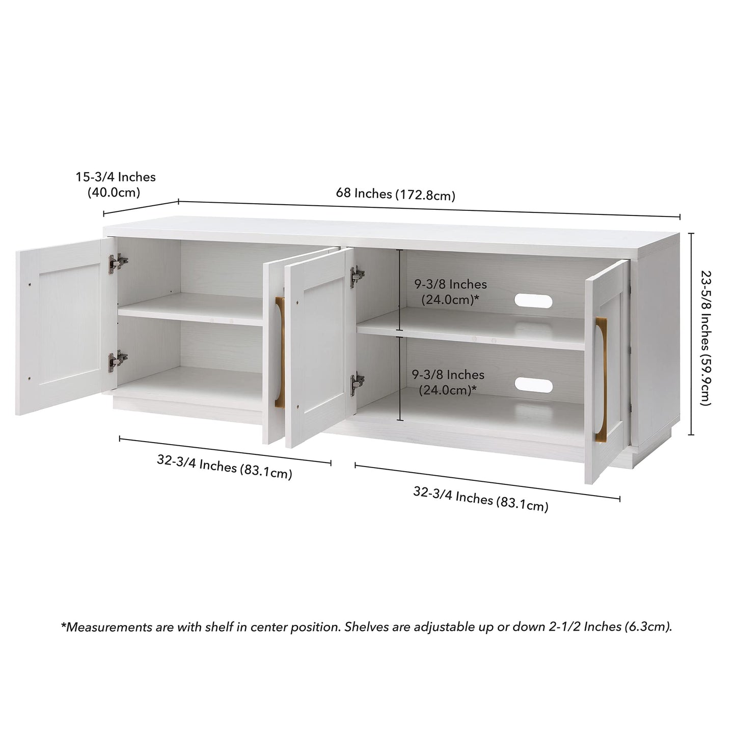 Henn&Hart Tillman Rectangular TV Stand for TV's up to 80" in, 68" Wide, White