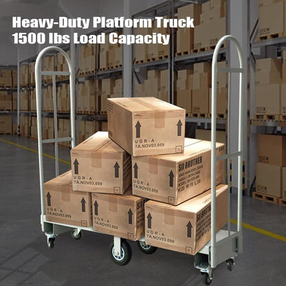 Yeeoy Narrow Aisle U-Boat Platform Truck Dolly, 60"x16" Heavy Duty U- Boat Cart with Thick Steel Deck, 2000LBS Capacity Utility Flatbed Cart with 6 Casters