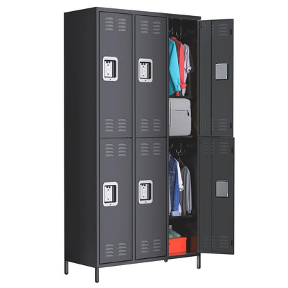 IDEALHOUSE Metal Lockers - 6 Doors Lockable Storage Locker, Sturdy Steel Cabinet with Shelves, Space-Saving Design for Home, Gym & Fire Department, Black