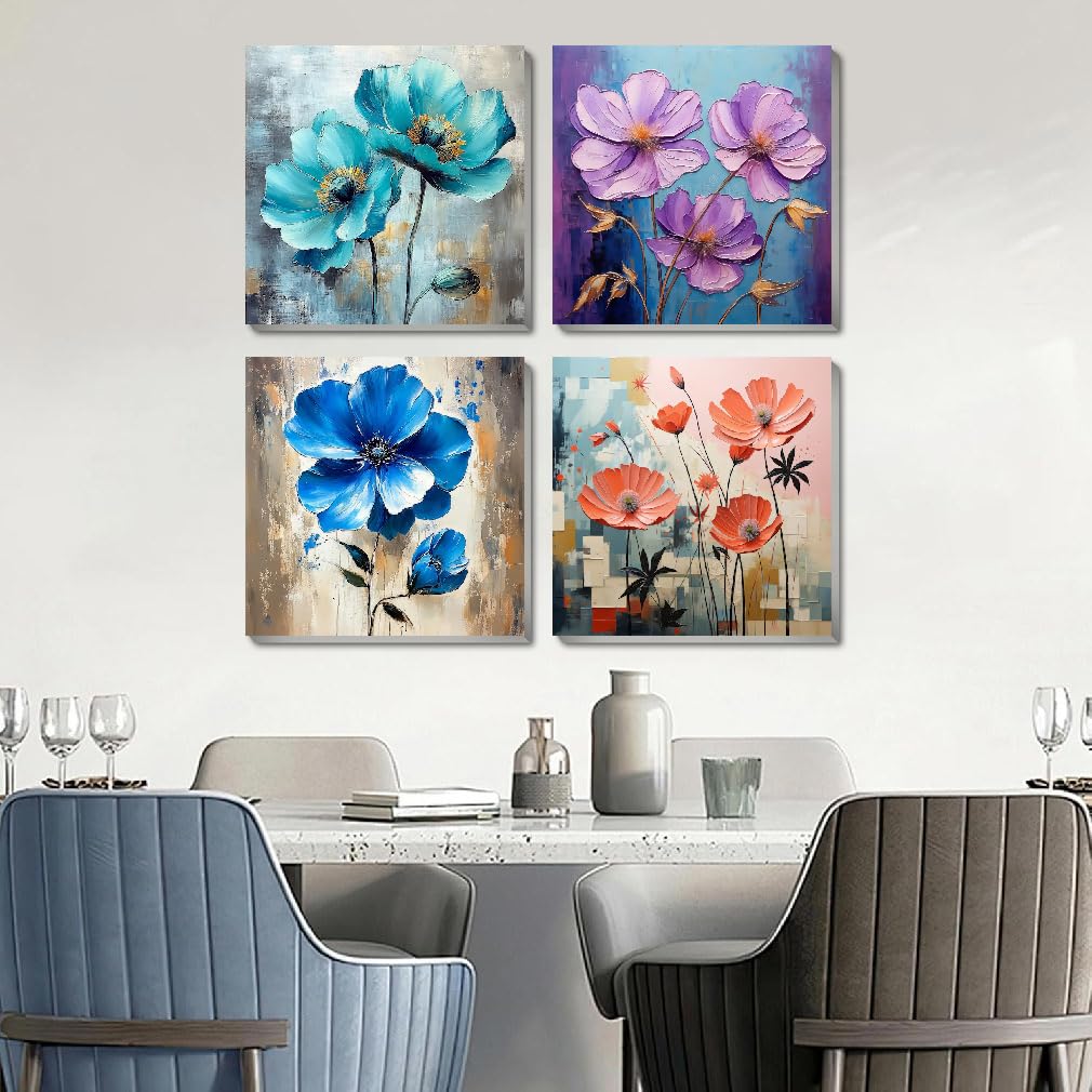 4 Pack Paint by Numbers Kit for Adults Beginners Framed - Flowers Adults Paint by Numbers Kits on Canvas with Paints and Brushes, Flowers Small Oil Paint by Number Kits for Home Decor 8 X 8 Inch
