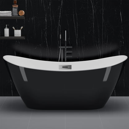 67'' Acrylic Freestanding Bathtub, Soaking Tub, Stand Alone Bathtub with Chrome Drain and Overflow, Modern Deep Upright Bath Tub for Bathroom, Easy Clean, Elegant Style, Black