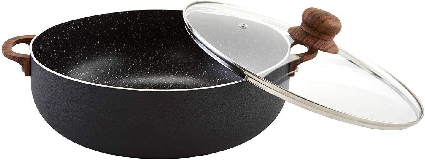 IMUSA USA Black 4.4Qt Stone Caldero with Woodlook Handles, 4.4 Quart