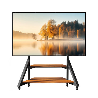 Vanconwey Mobile TV Stand for 65-100 Inch TVs,Adjustable Heights TV Mount Stands with Large Wood Shelf and Wheels,Modern Living Room Rolling TV Stand, Up to 220 lbs,VESA 800x600mm,Walnut(VC-Z1188)