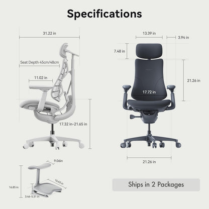 LiberNovo Dynamic Ergonomic Desk Chair + StepSync Footrest Bundle - Comfy Home Office Chair with Adaptive Lumbar Support, 160° Recline & Built-in Spine Stretch, Gray+45cm