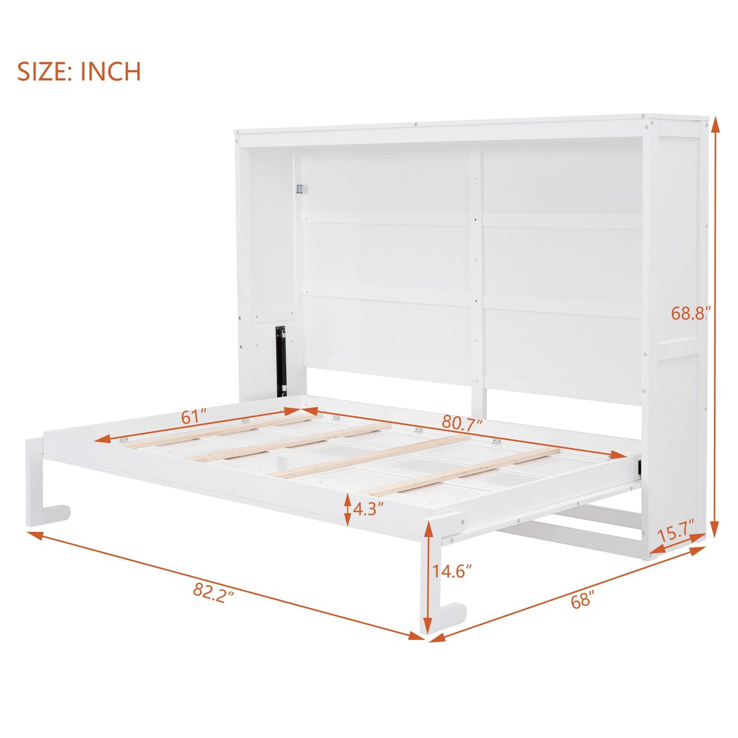 Ball & Cast Murphy Bed Queen Size,Farmhouse Murphy Cabinet with Storage Shelf,Wood Hidden Wall Bed,Foldable Platform Bed,Space-Saving,No Box Spring Needed,White