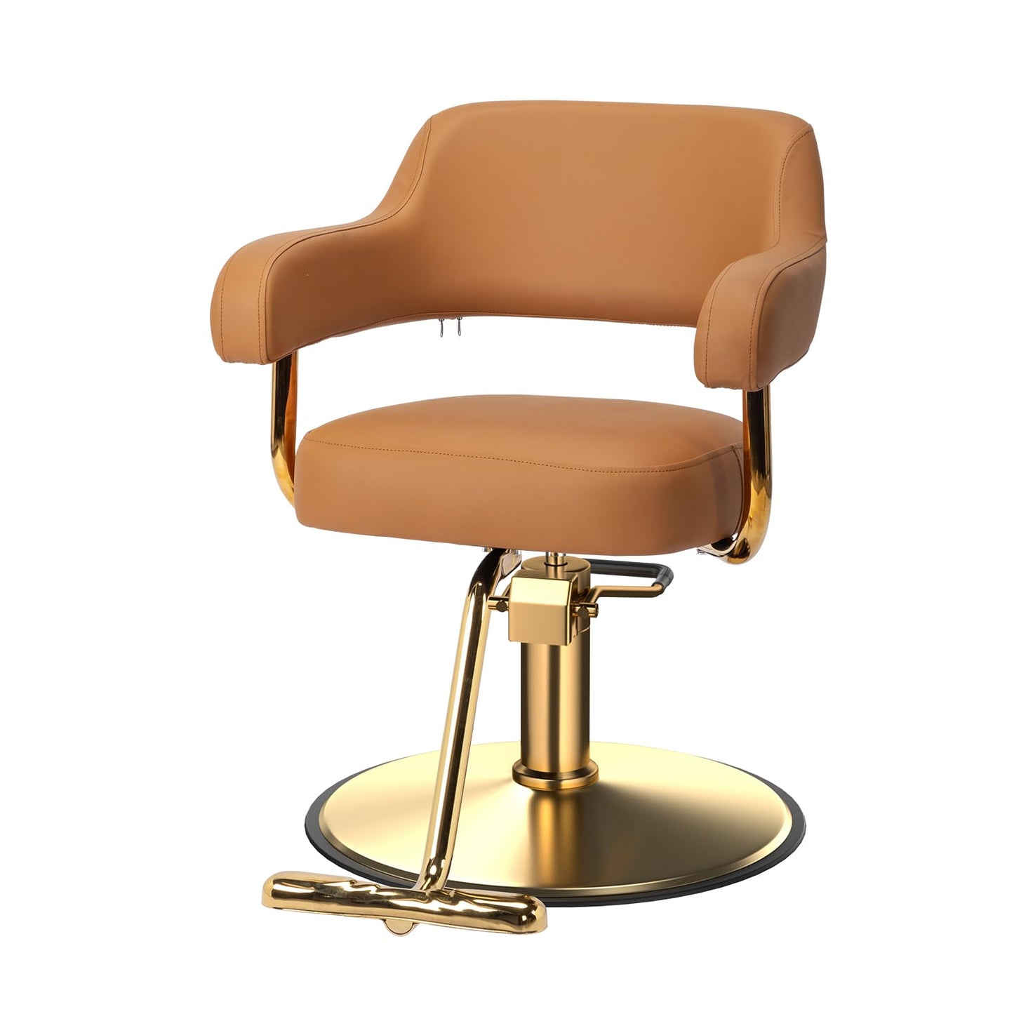 OmySalon Barber Chairs for Barbershop Brown and Gold Styling Chair, Salon Chair for Hair Stylist Heavy Duty Hydraulic Pump, 360°Swivel with Footrest, Hairdressing Home Beauty Spa Braiding Equipment