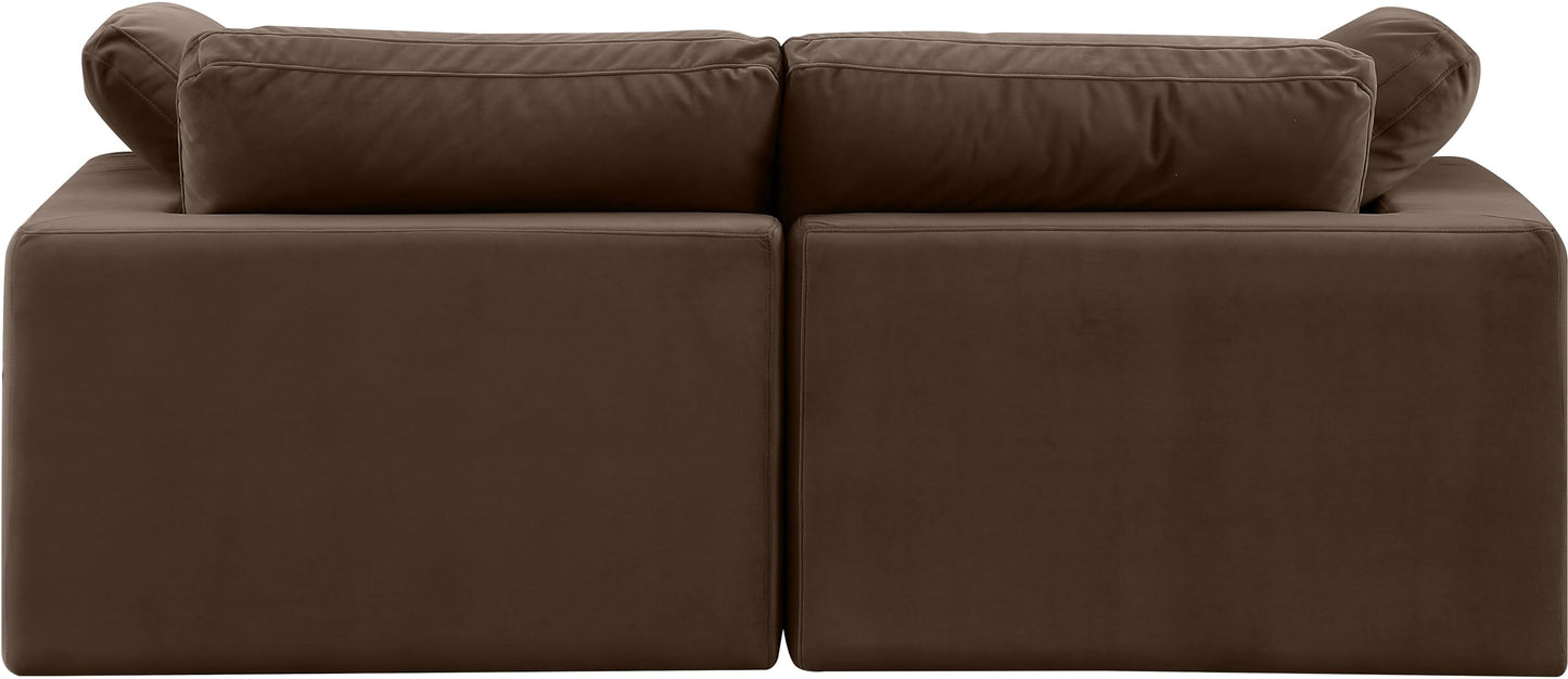 Meridian Furniture 189Brown-S80 Comfy Collection Modern | Contemporary Upholstered Modular Sofa with Soft Brown Velvet, Down Feather Cushions, 80" W x 40" D x 34.5" H, Brown