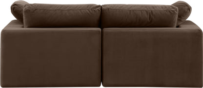 Meridian Furniture 189Brown-S80 Comfy Collection Modern | Contemporary Upholstered Modular Sofa with Soft Brown Velvet, Down Feather Cushions, 80" W x 40" D x 34.5" H, Brown