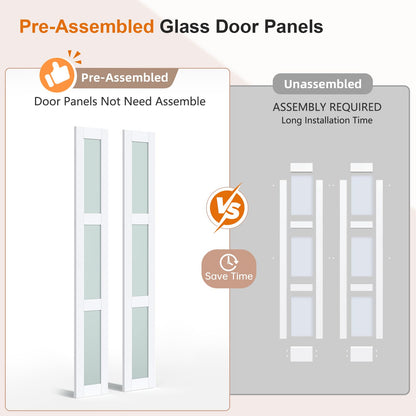 EaseLife Preassembled Bi-Fold Doors, for 48"x 80" Opening,Tempered Frosted Glass Closet Folding Barn Door with Concealed Hardware Kit,MDF Wood Panel,Water-Proof PVC Surface,Easy Installation