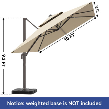 ZLACUIU 10x13FT Cantilever Outdoor Patio Umbrellas, Double Top Large Rectangle Umbrella, Heavy Duty 360° Rotation Offset Outdoor Sun Shade Umbrella for Garden Deck Pool Backyard Patio, Beige