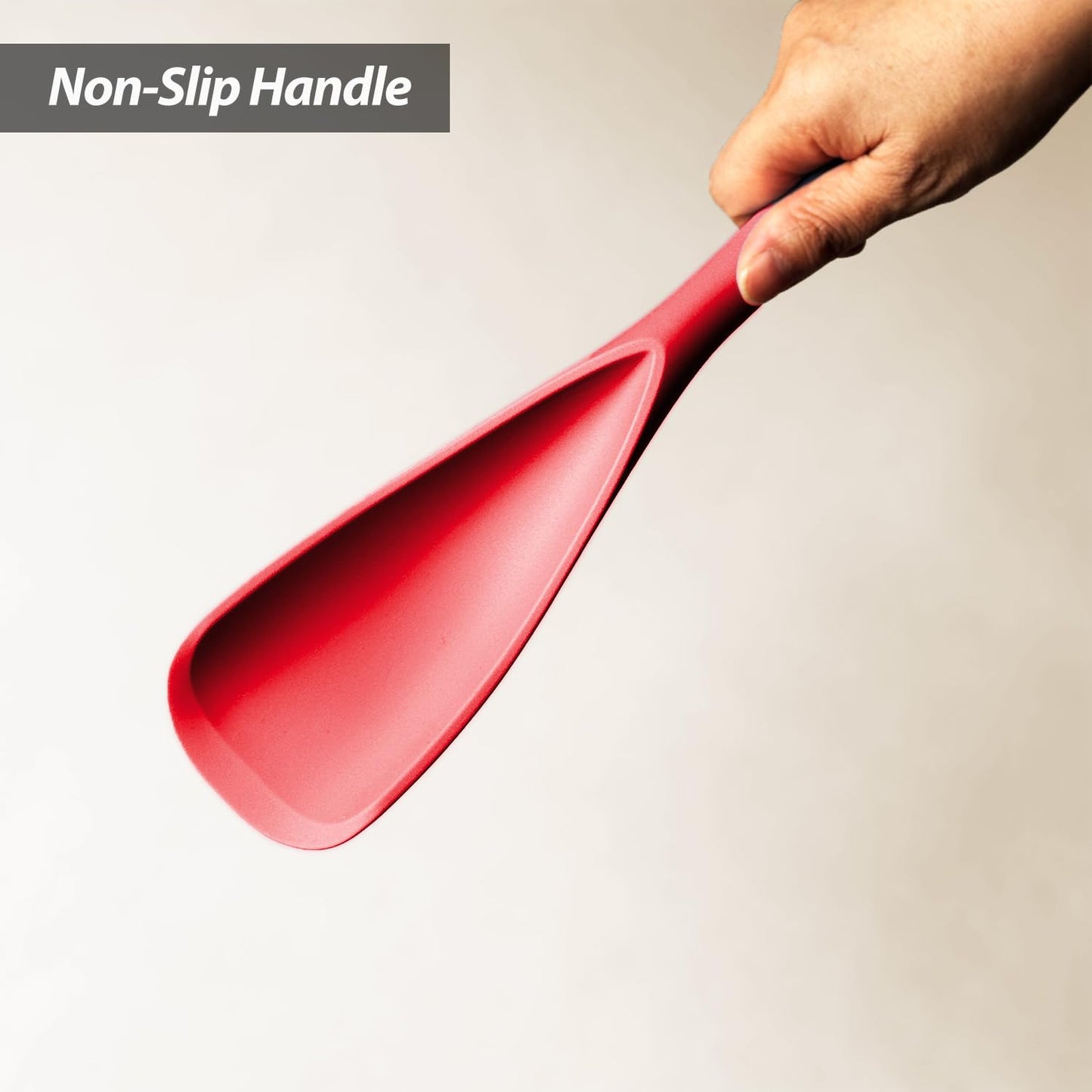Cooking Spoon for Nonstick Cookwares, VOVOLY Silicone Spoon for Mixing, Scoop, and Scrape,Seamless Design, 12.6'', 2 Pack, Red