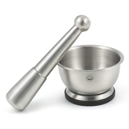 NewlineNY Stainless Steel Hand Masher & Bowl, Mortar and Pestle Set