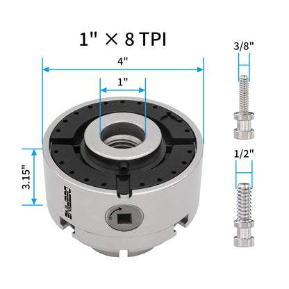DEEFIINE 4 Inch Wood Lathe Chuck Set 1" x 8 tpi thread, Nickel Plated Self Centering 4 Jaw Wood Turning Chuck set(5PCS jaws)