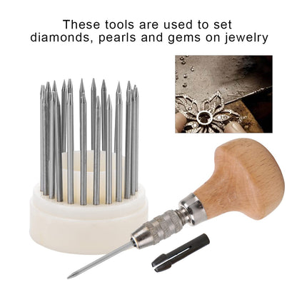 CYTGOUPER Beading Tools Set,23 Pcs Jewelry Engraving Tools Set with Wooden Handle,Metal Beading Tools for Stone Setting,1-23mm Concave Tip Beaders for Diamond Pearl Setting,Craft Engraver Pen