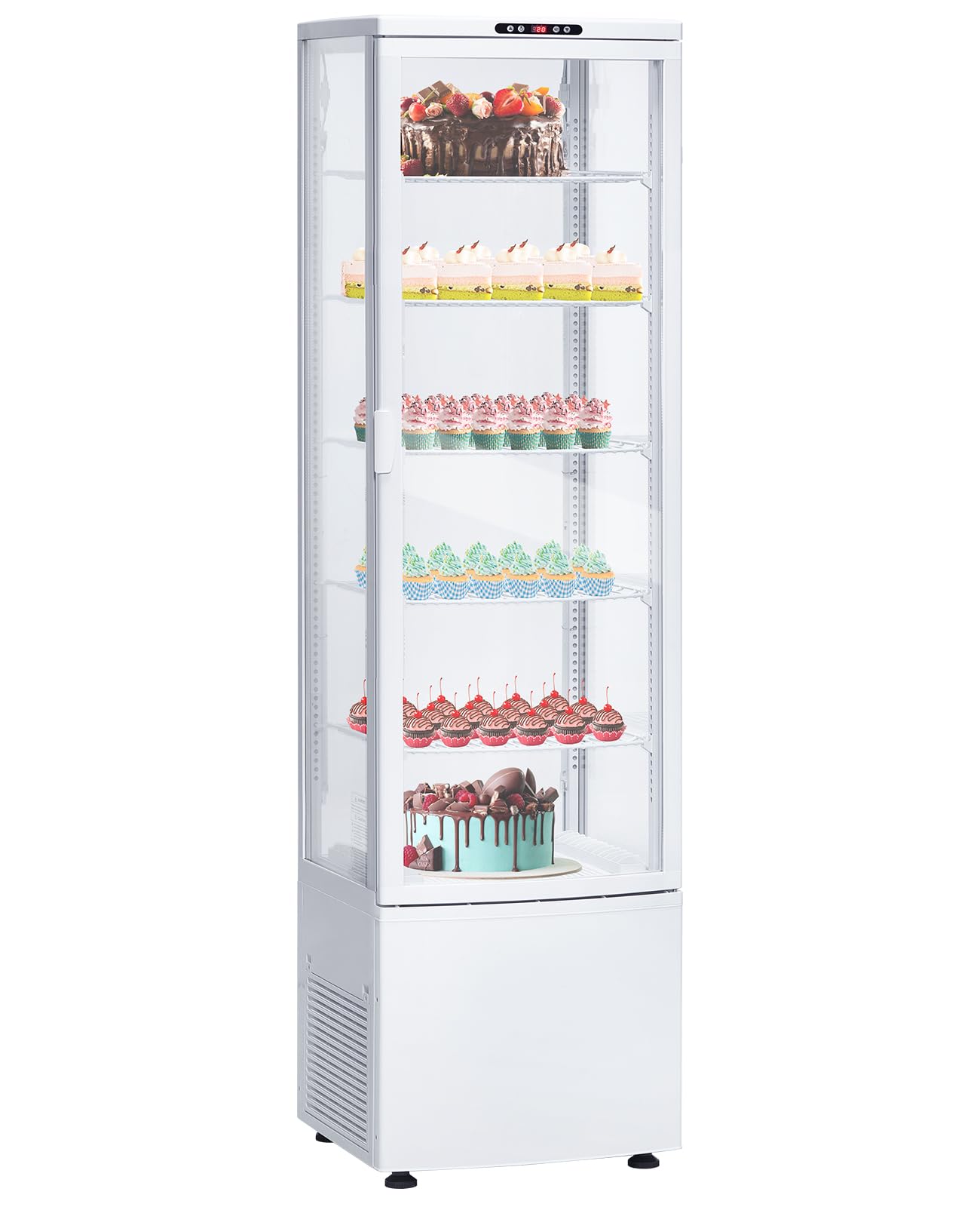 SierraSquad 9.8 Cu.ft Commercial Refrigerator Display Case, Pastry Display Fridge with 4-Sided Double-Layered Glass & LED Lighting, Ventilated Cooling Bakery Display Refrigerator with Casters