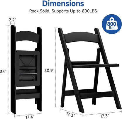 Stackable Black Resin Folding Chairs - 12 Pack, Lightweight with Padded Seats, 800lb Capacity, Ideal for Indoor/Outdoor Events, Comfortable & Portable Seating Black 4 Pack (Black, 2)
