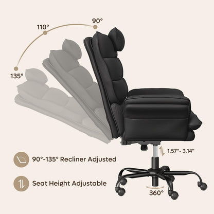 Bestier Cross Legged Office Chair Criss Cross Chair with Adjustable Arms 135° Reclining PU Leather Executive Chair with Wheels Big and Tall Computer Desk Chair for Home Office Black