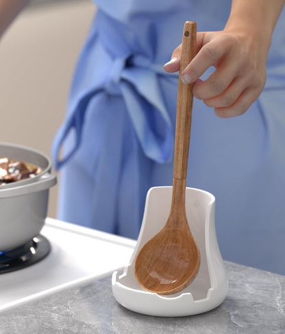 ‌Upright Ceramic Spoon Rest, Matte White Kitchen Cooking Spoon Holder, Stove Top Spoon Rest, 7.1×5.3 inches‌