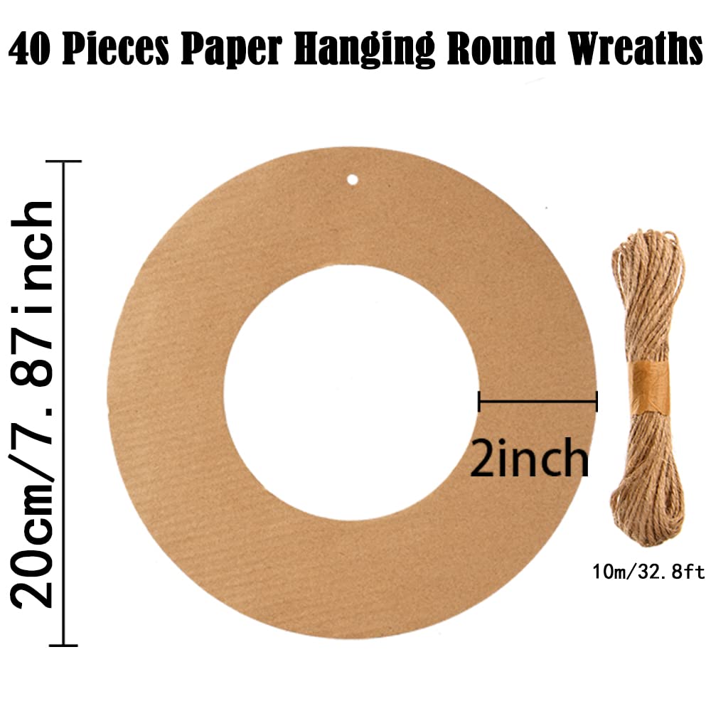 40 Pieces Hanging Round Wreaths Paper Round Christmas Hanging Ornaments Decorations with Twine for Wedding DIY Craft Festival Christmas Valentine's Day Decoration