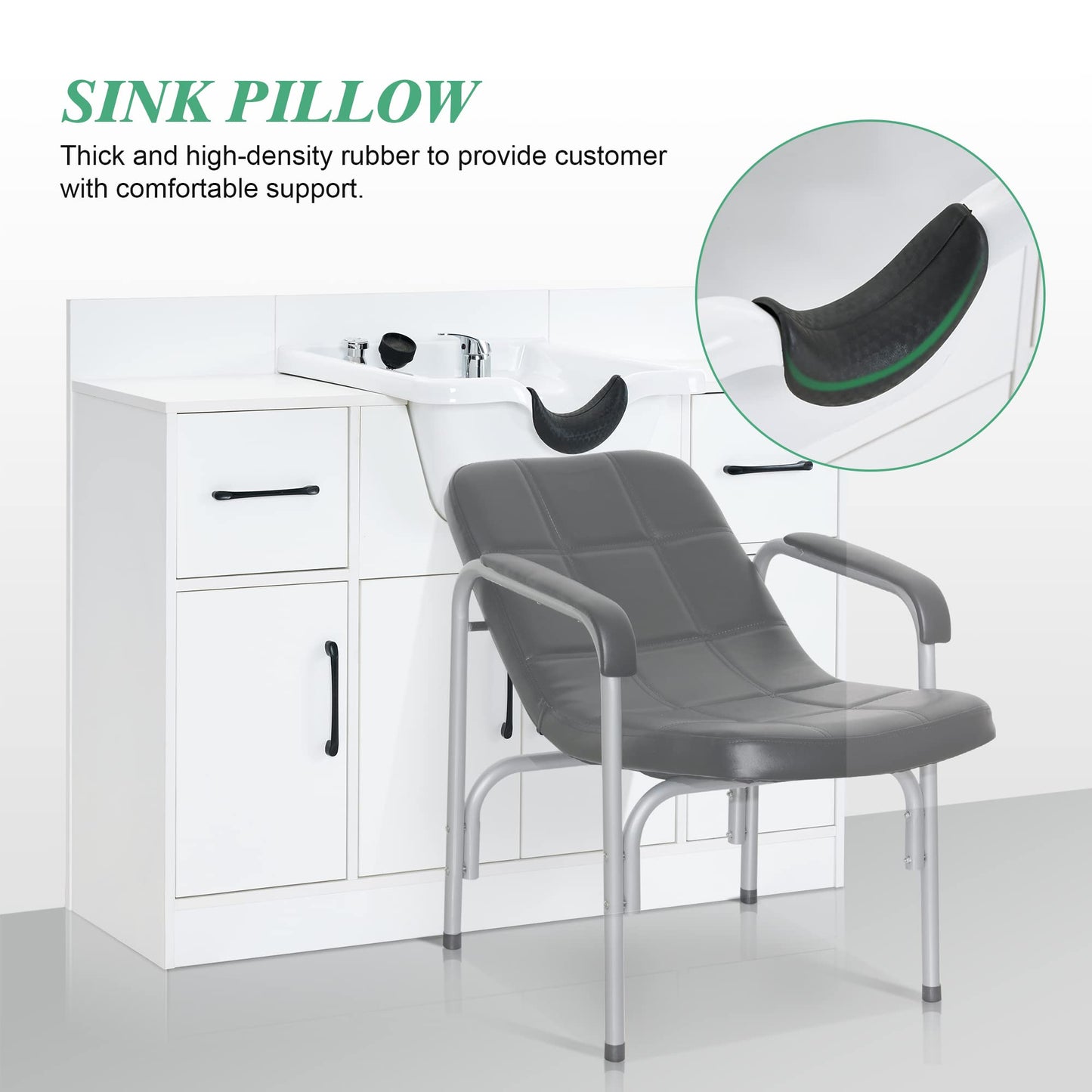 BarberPub Multi-Functional Shampoo Backwash Sink Station with Shampoo Bowl for Hair Stylist, Salon Spa Beauty Cabinet with Faucet Sprayer, Barber Storage Equipment 7139 (White)