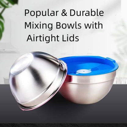 MIKULA Mixing Bowls Set, 22PCS Large Stainless Steel Mixing Bowl with Lids Set, Large Nesting Bowls 7/6/4.5/3.5/2.5QT, Measuring Cups and Spoons Baking Storage Metal Bowl for Kitchen Prep Supplies